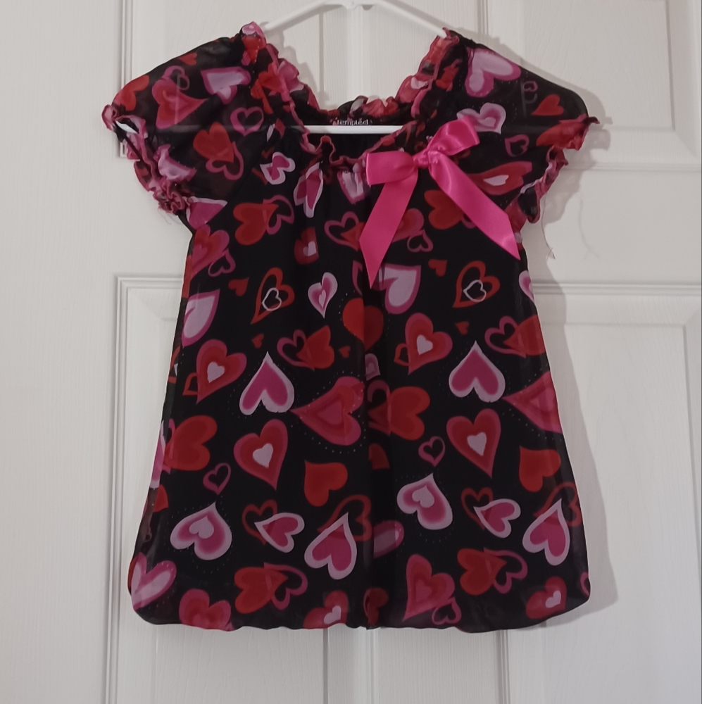 Tempted Blouse Size Girls 6 Valentine Red Pink Hearts black lining